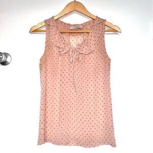 LOFT Sheer Pink Swiss Dot Sleeveless Ruffle Tank Blouse